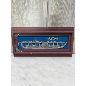 Vintage Thailand Siamese Rosewood Chopstick Set 6 Pairs Rests Royal Barge Box